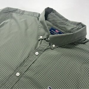 Vineyard Vines XXL Slim Fit Sage Olive Green Gingham Stretch Whale Shirt